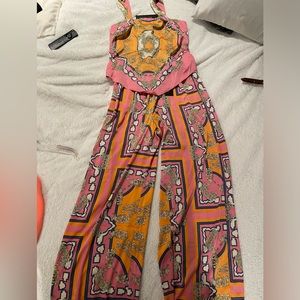RACHEL ZOE PRINTED PATTERN SATIN pink orange 2pc PANT SET  NWT. SZ small
